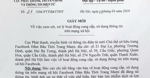 Tung tin sai sự thật, chủ Facebook Đầm Bầu Thời Trang Mami bị cơ quan chức năng 