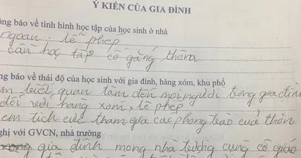 Lời phê của phụ huynh vào sổ liên lạc khiến học sinh chỉ muốn chui xuống đất