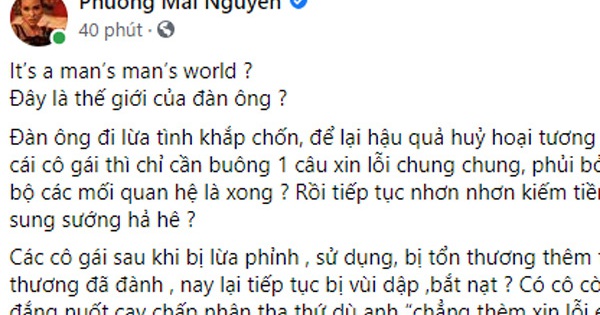 MC Phương Mai bức xúc trên trang cá nhân: “Đàn ông lừa tình khắp chốn, nhơn nhơn kiếm tiền, hả hê”