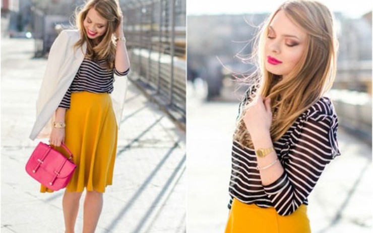 Cách phối đồ đẹp cực phong cách với chân váy màu vàng