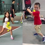 Biểu cảm trái ngược của cặp song sinh nhà Hồ Ngọc Hà khi chơi pickleball